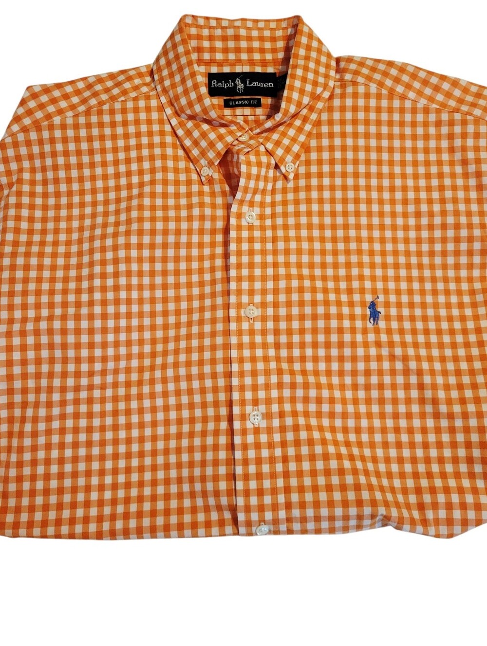 Ralph Lauren Classic Fit Orange & White button-up 100% Cotton shirt Size L